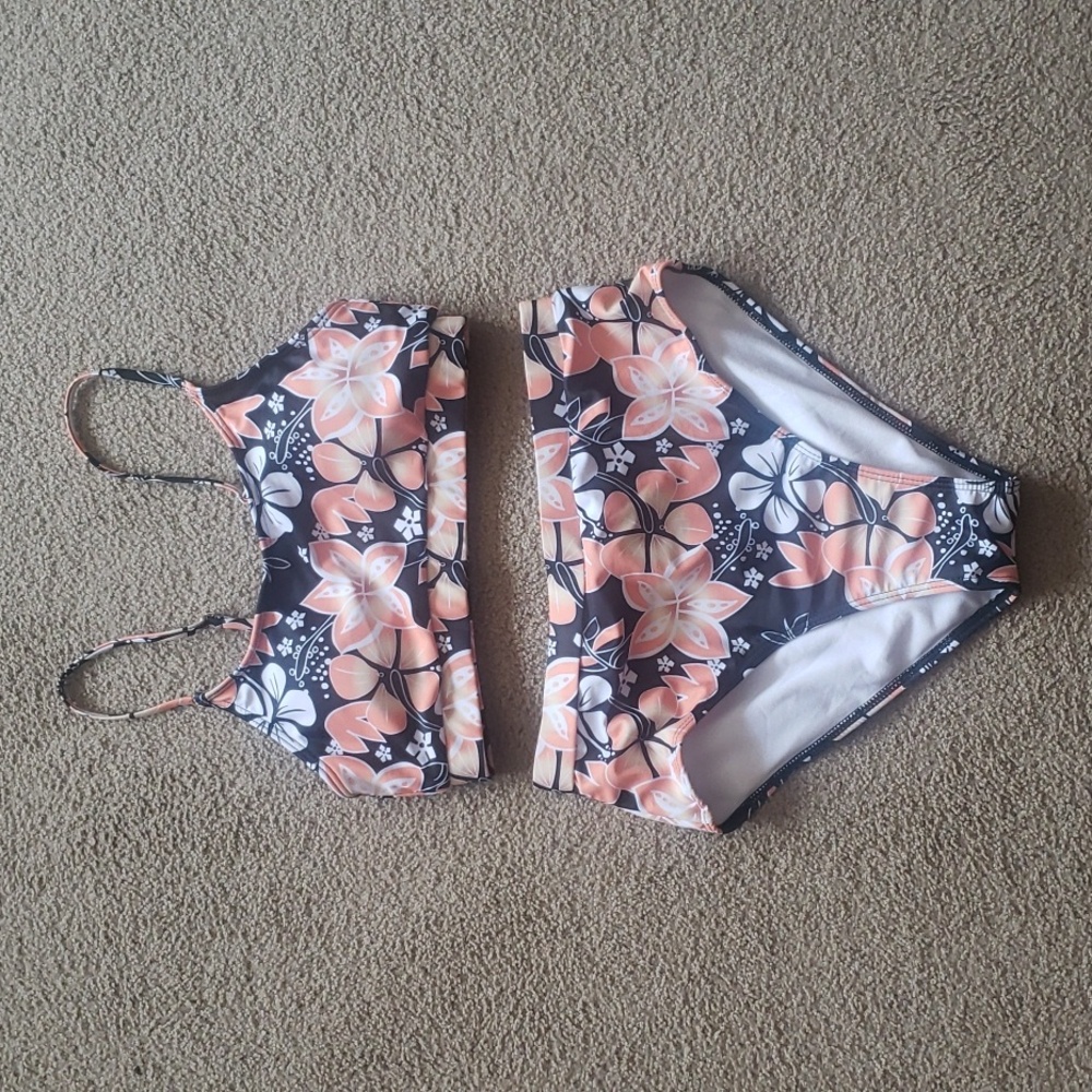 2 piece high waisted swimsuit bathing suit floral